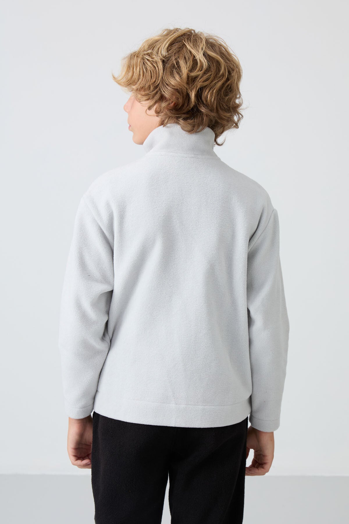 Stone Thick Soft Textured Standard Fit Embroidered Fleece Boys' Sweatshirt - 11221