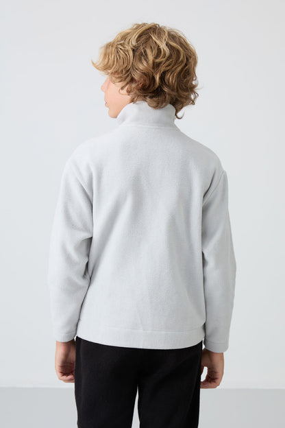 Stone Thick Soft Textured Standard Fit Embroidered Fleece Boys' Sweatshirt - 11221