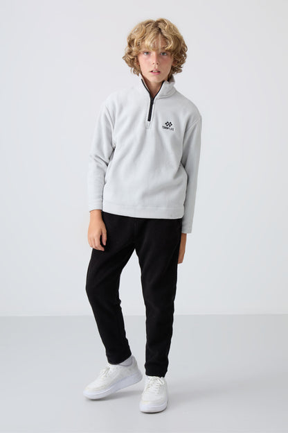 Stone Thick Soft Textured Standard Fit Embroidered Fleece Boys' Sweatshirt - 11221