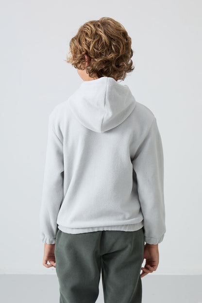 Thick Stone Soft Textured Standard Fit Embroidered Fleece Boys' Sweatshirt - 11230