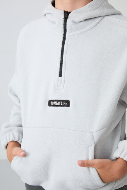 Thick Stone Soft Textured Standard Fit Embroidered Fleece Boys' Sweatshirt - 11230