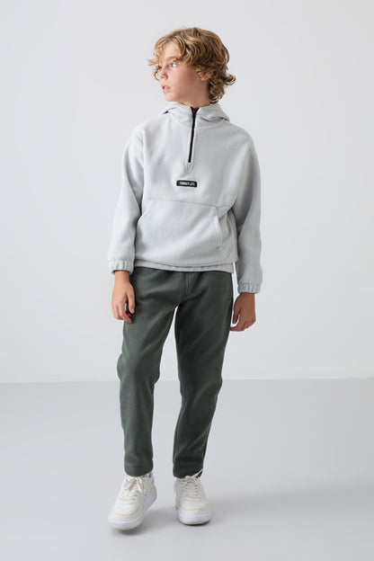Thick Stone Soft Textured Standard Fit Embroidered Fleece Boys' Sweatshirt - 11230