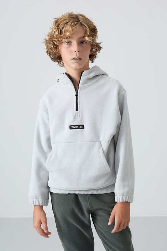 Thick Stone Soft Textured Standard Fit Embroidered Fleece Boys' Sweatshirt - 11230