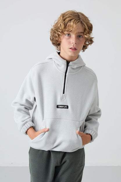 Thick Stone Soft Textured Standard Fit Embroidered Fleece Boys' Sweatshirt - 11230