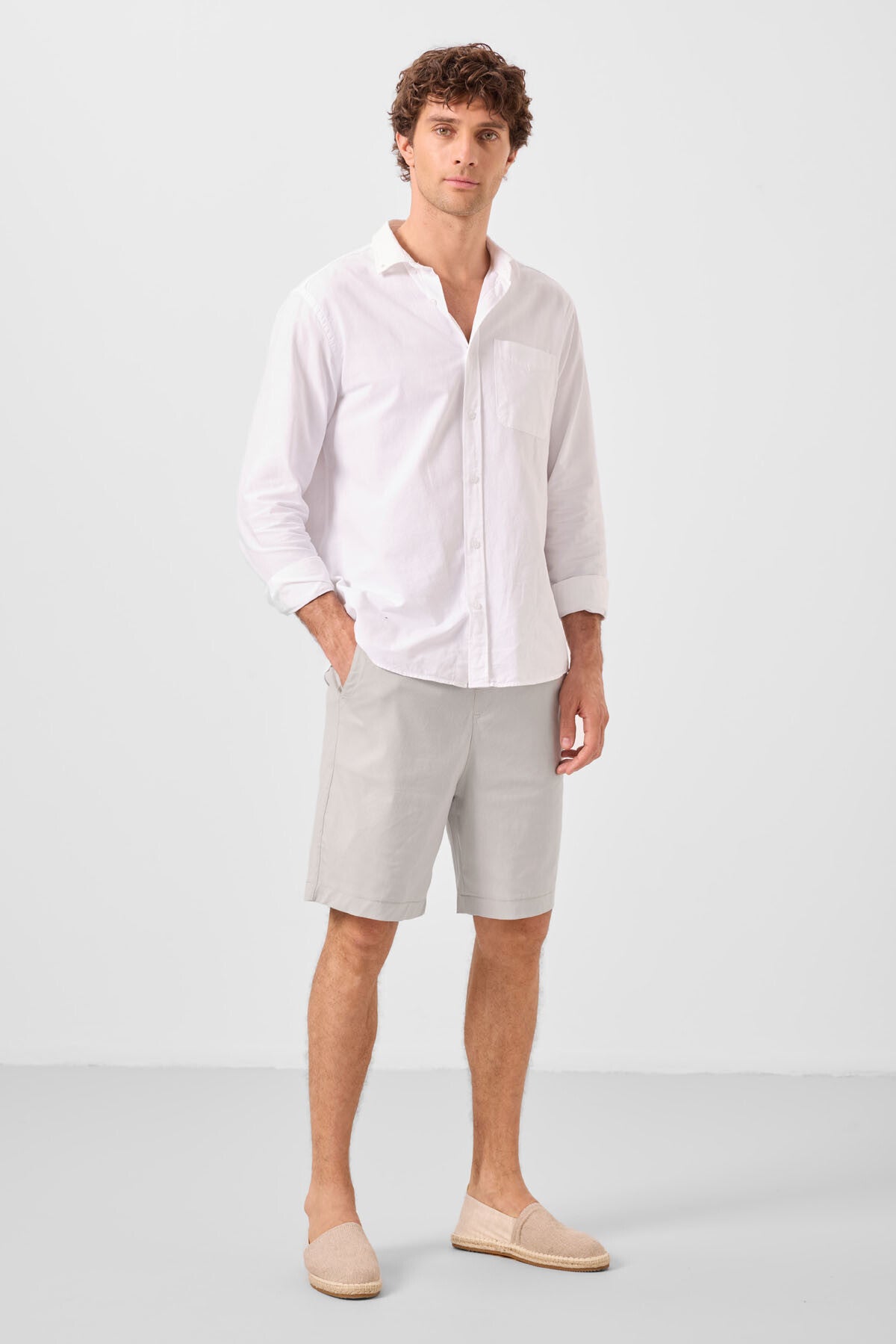 Stone Standard Fit Weaving Lightweight Flexible Chino Men's Shorts - 81293