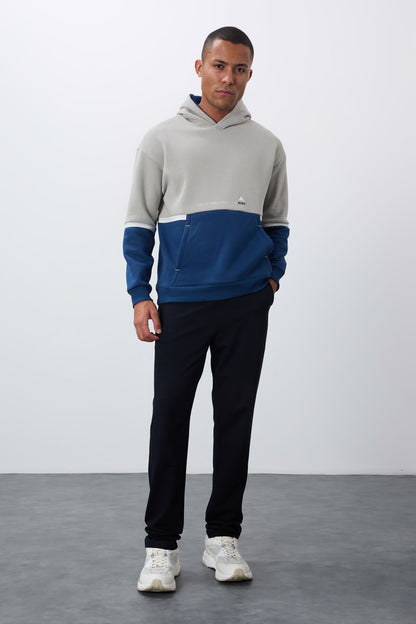 Stone Cotton Thick Fleece-Lined Soft Textured Comfort Fit Embroidered Men's Sweatshirt - 88417