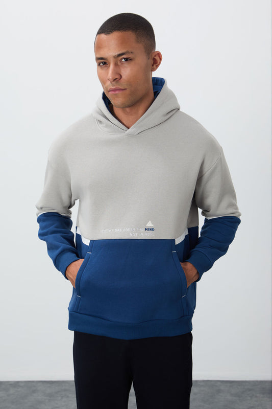 Stone Cotton Thick Fleece-Lined Soft Textured Comfort Fit Embroidered Men's Sweatshirt - 88417
