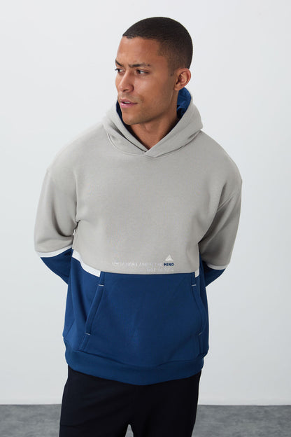 Stone Cotton Thick Fleece-Lined Soft Textured Comfort Fit Embroidered Men's Sweatshirt - 88417