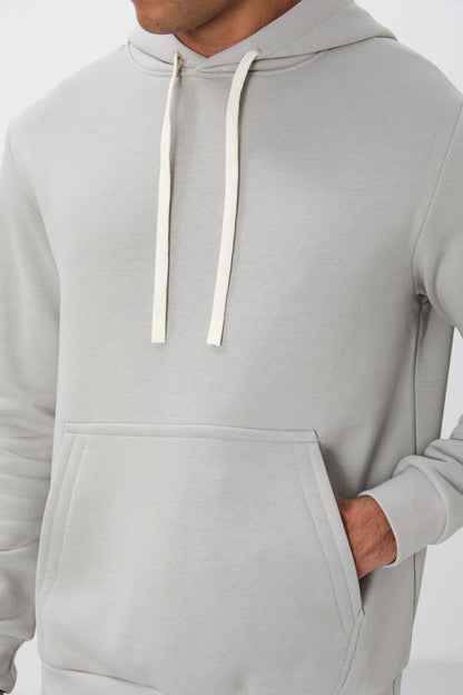 Stone Cotton Thick Fleece-Lined Soft Textured Comfort Fit Embroidered Men's Sweatshirt - 88419