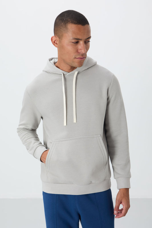 Stone Cotton Thick Fleece-Lined Soft Textured Comfort Fit Embroidered Men's Sweatshirt - 88419