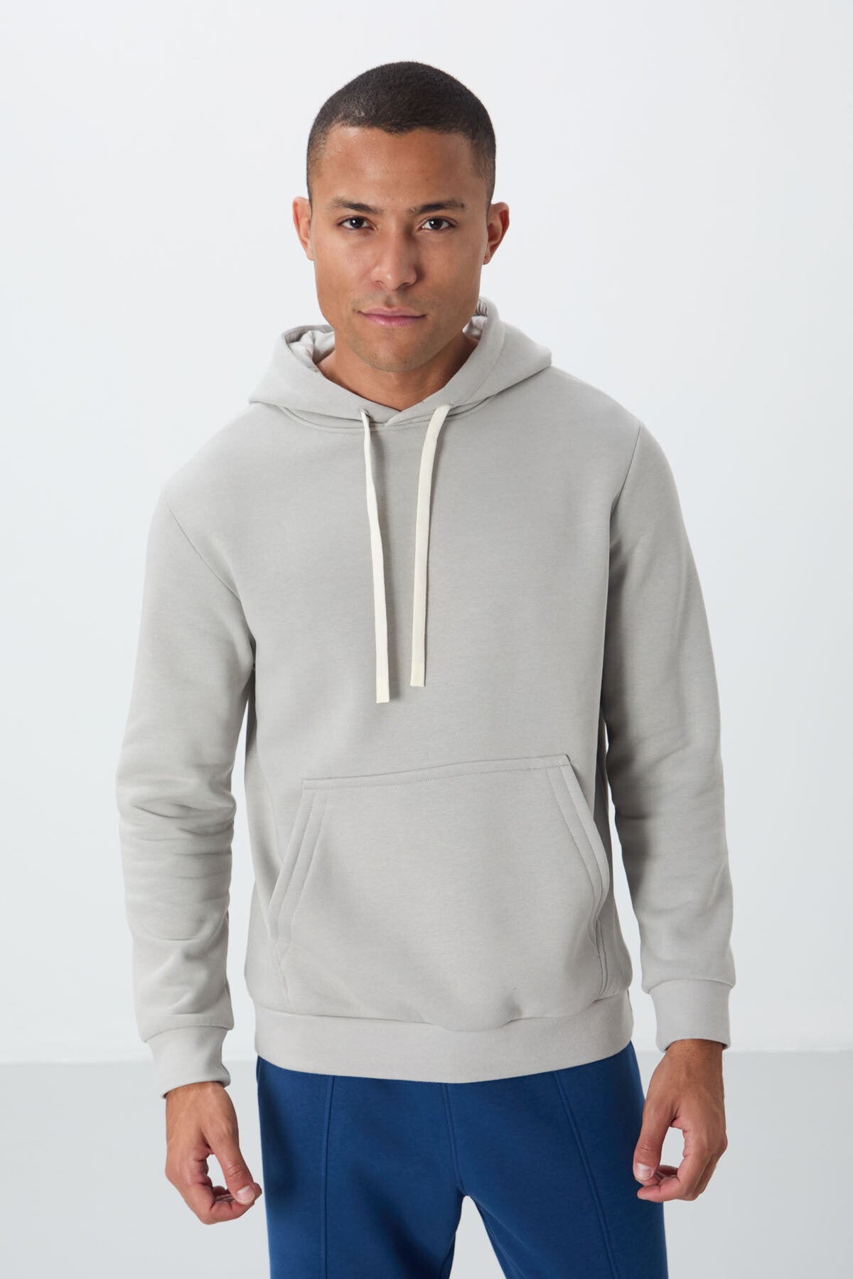 Stone Cotton Thick Fleece-Lined Soft Textured Comfort Fit Embroidered Men's Sweatshirt - 88419