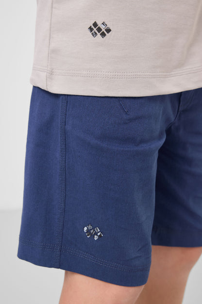 Stone-Parliament oversize cotton fit woven lightweight elastic Chino Shorts set - 11277