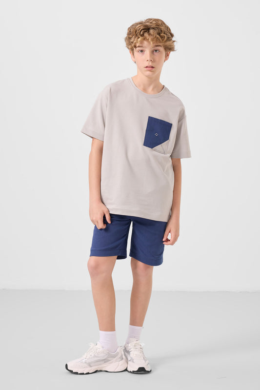 Stone-Parliament oversize cotton fit woven lightweight elastic Chino shorts set - 11278