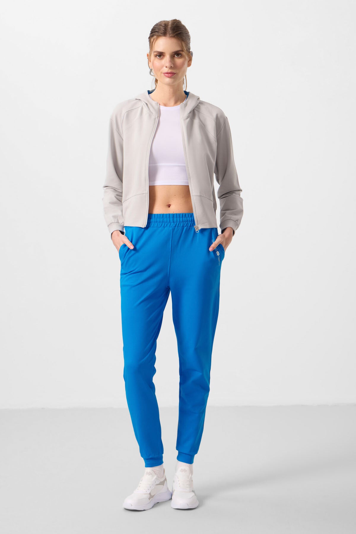 Stone-Hooded Zippered Oversize Women's Tracksuit Set - 95328