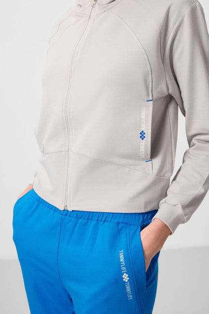 Stone-Hooded Zippered Oversize Women's Tracksuit Set - 95328