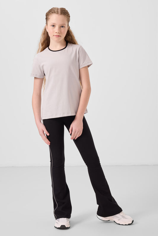 Stone-Black Cotton O Collar Standard Fit Basic Girl Tights Set - 75192