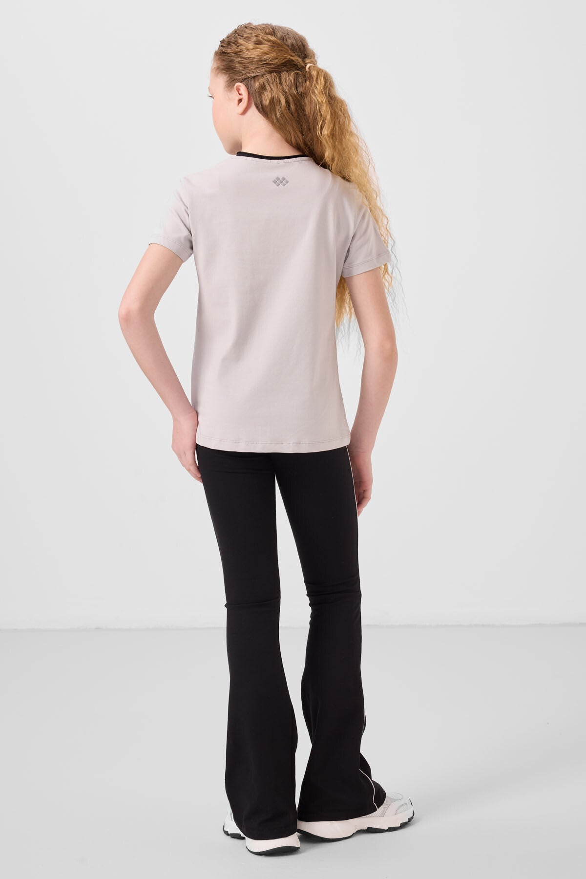 Stone-Black Cotton O Collar Standard Fit Basic Girl Tights Set - 75192