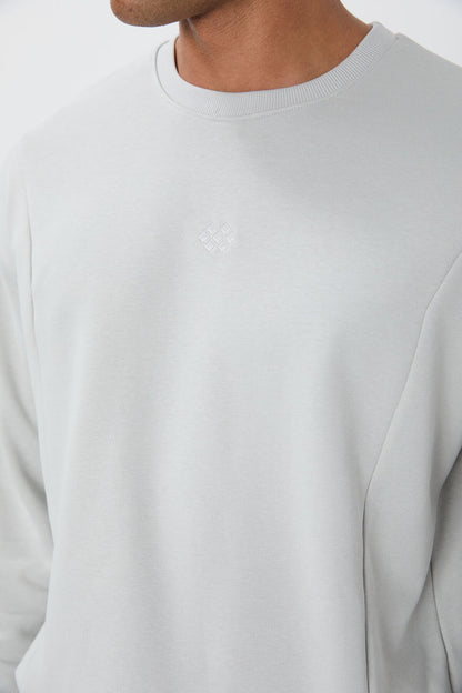 Stone Compact Cotton Thick Smooth Textured O Collar Comfort Fit Men's Tracksuit Set -85263