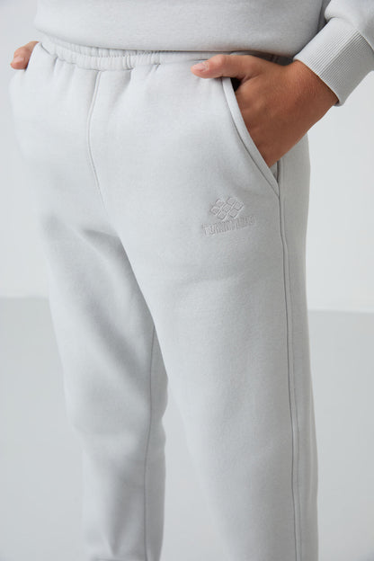 Stone Cotton Thick Fleece-Lined Soft Textured Standard Fit Embroidered Boys' Tracksuit Set - 11249