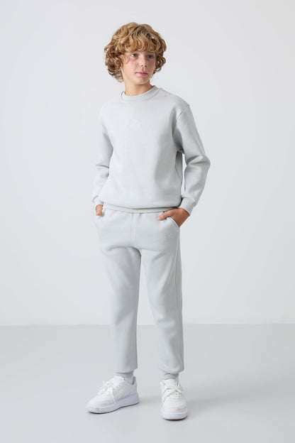 Stone Cotton Thick Fleece-Lined Soft Textured Standard Fit Embroidered Boys' Tracksuit Set - 11249