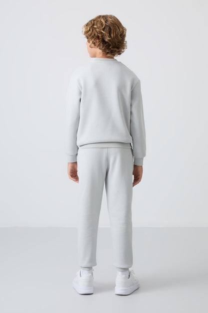Stone Cotton Thick Fleece-Lined Soft Textured Standard Fit Embroidered Boys' Tracksuit Set - 11249