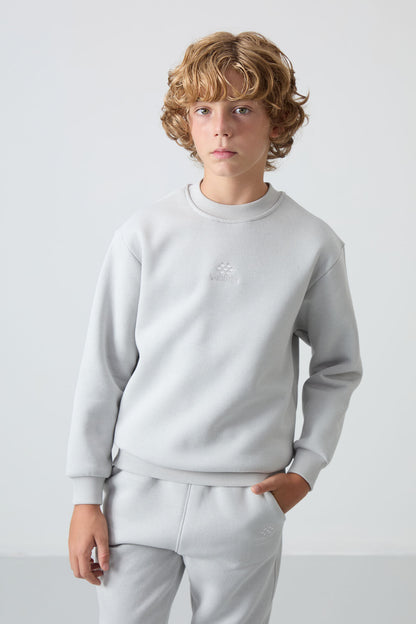 Stone Cotton Thick Fleece-Lined Soft Textured Standard Fit Embroidered Boys' Tracksuit Set - 11249
