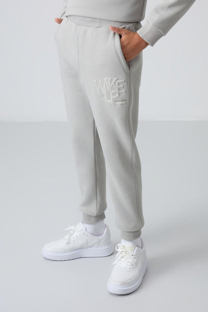 Stone Cotton Thick Fleece-Lined Soft Textured Standard Fit Printed Boys' Tracksuit Set - 11253