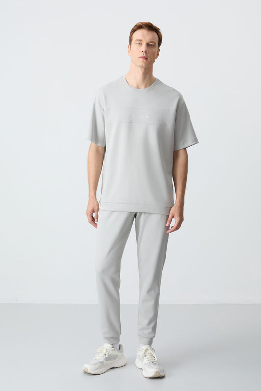 Stone Cotton Thick Soft Textured Oversize Fit Basic Men's Tracksuit Set - 85261