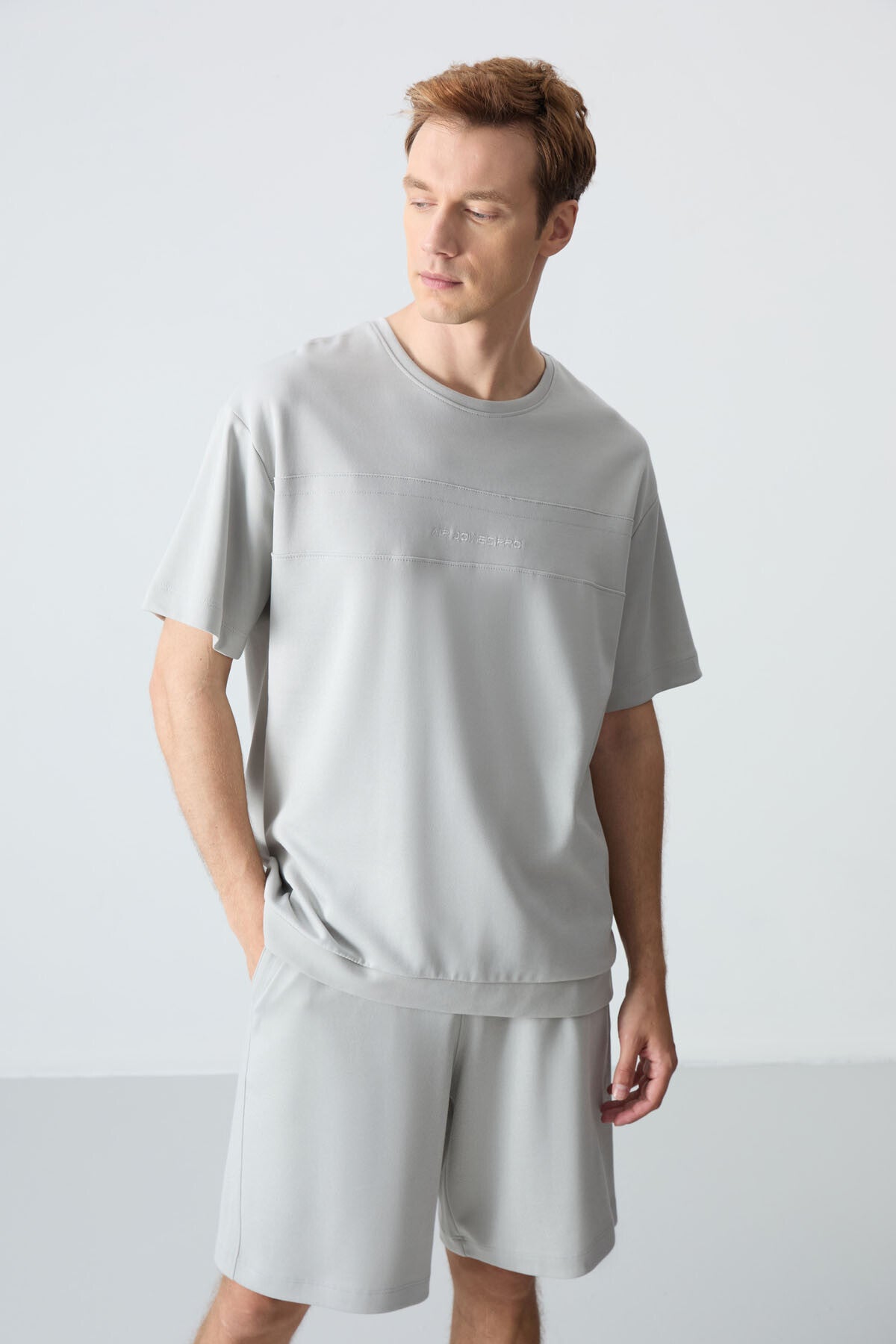 Stone Cotton Thick Soft Textured Oversize Fit Basic Men's Shorts Set - 85257
