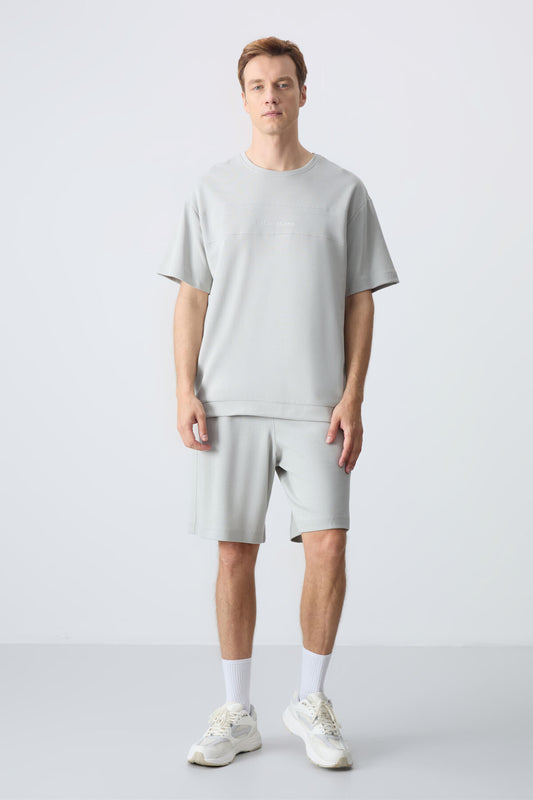 Stone Cotton Thick Soft Textured Oversize Fit Basic Men's Shorts Set - 85257