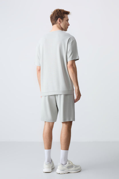Stone Cotton Thick Soft Textured Oversize Fit Basic Men's Shorts Set - 85257
