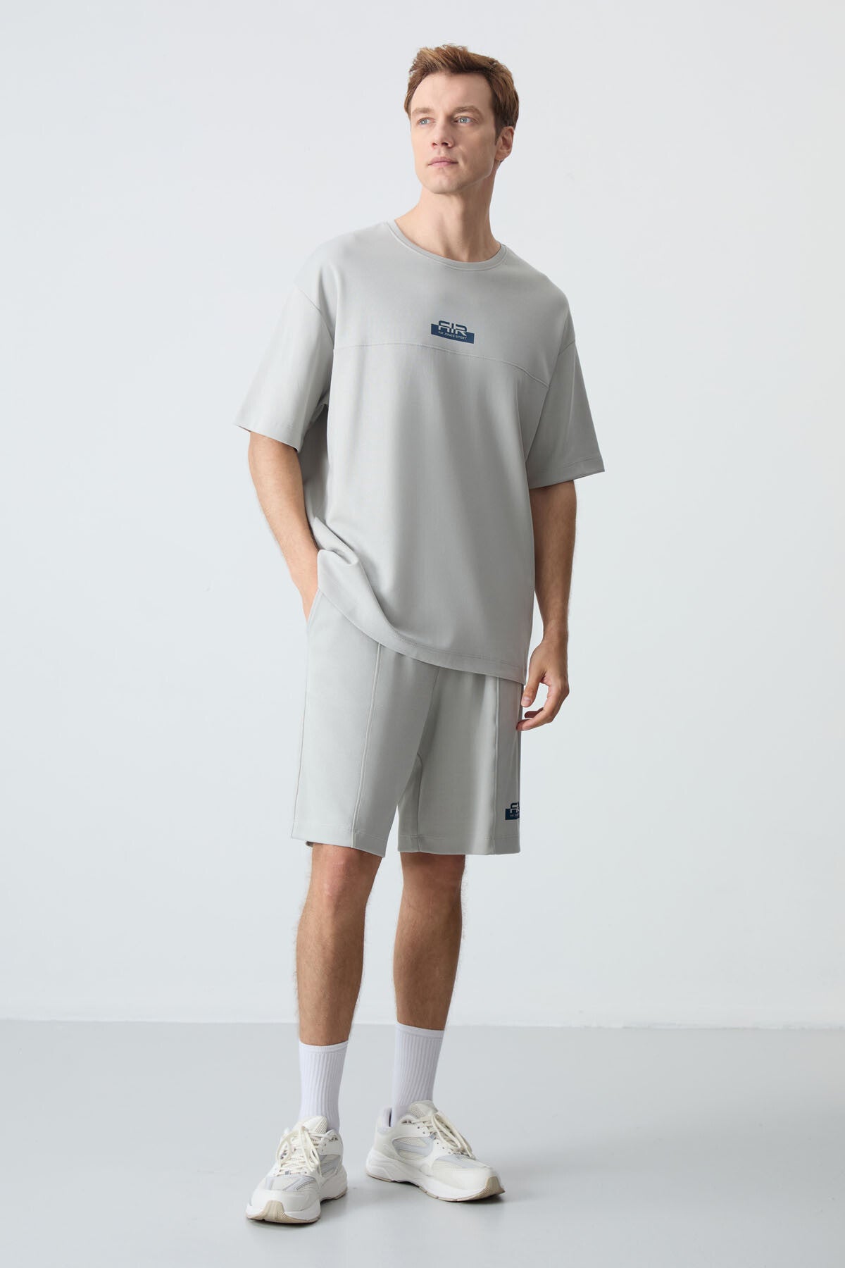 Stone Cotton Thick Soft Textured Oversize Fit Basic Men's Shorts Set - 85259