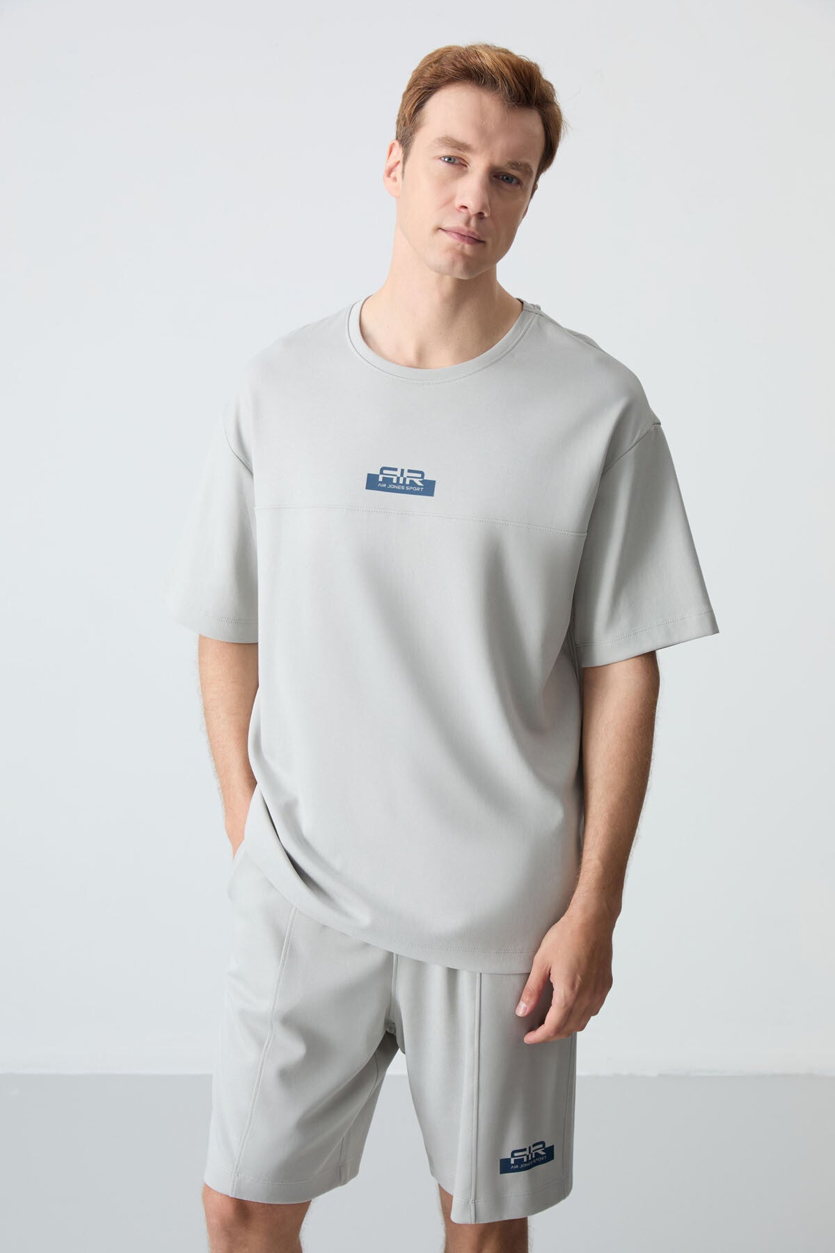 Stone Cotton Thick Soft Textured Oversize Fit Basic Men's Shorts Set - 85259