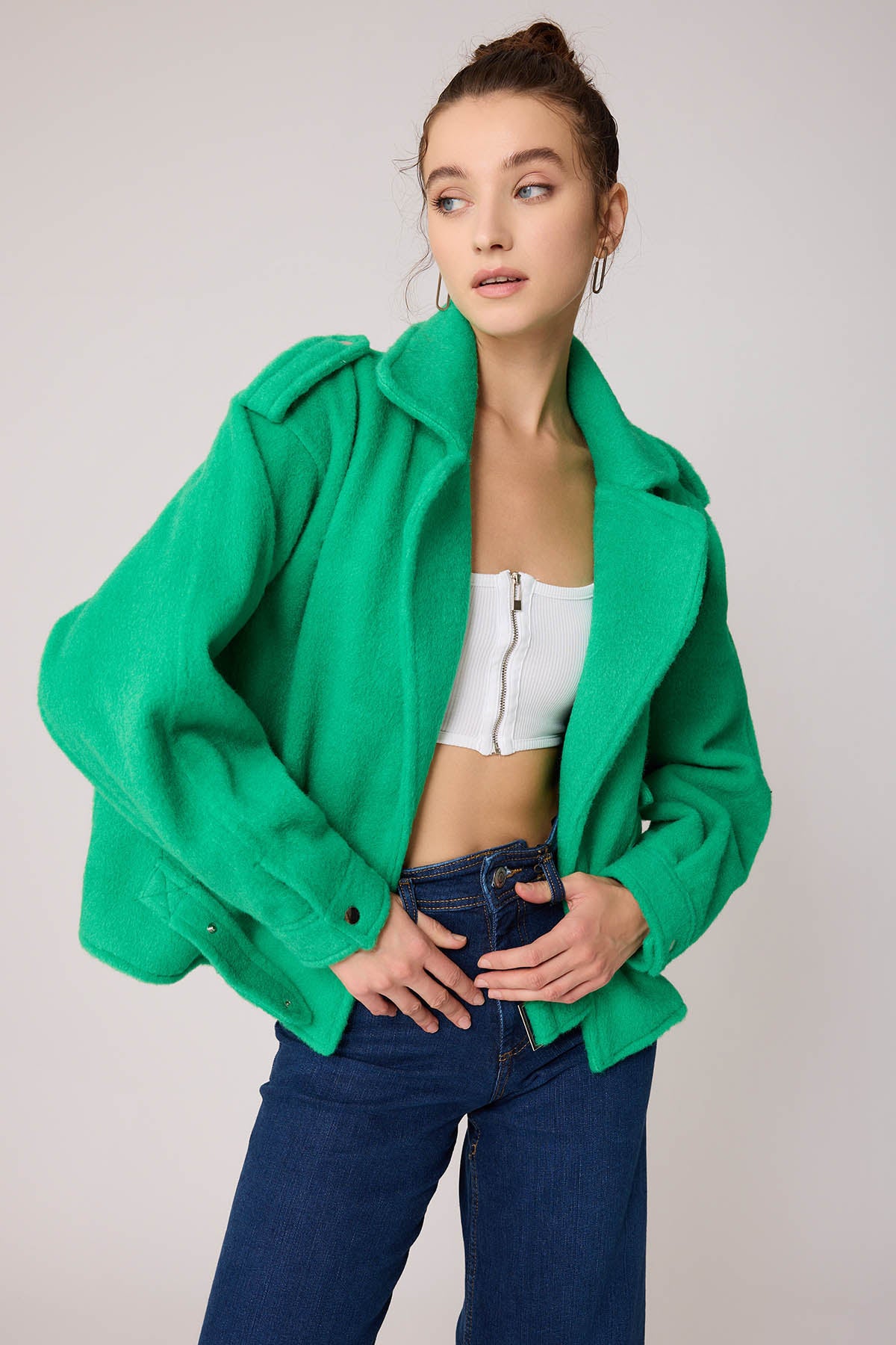 SINGLE POCKET STUDS COVERED JACKET