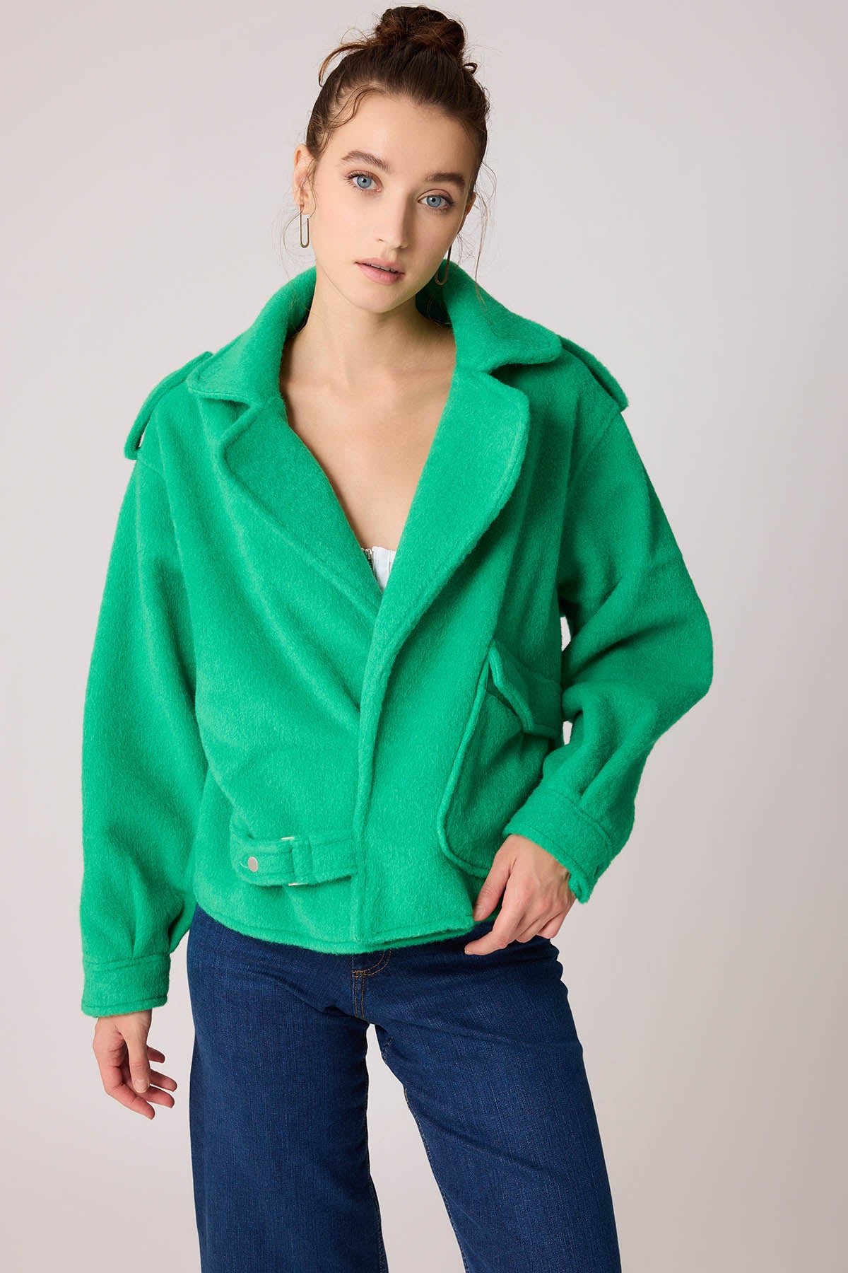 SINGLE POCKET STUDS COVERED JACKET