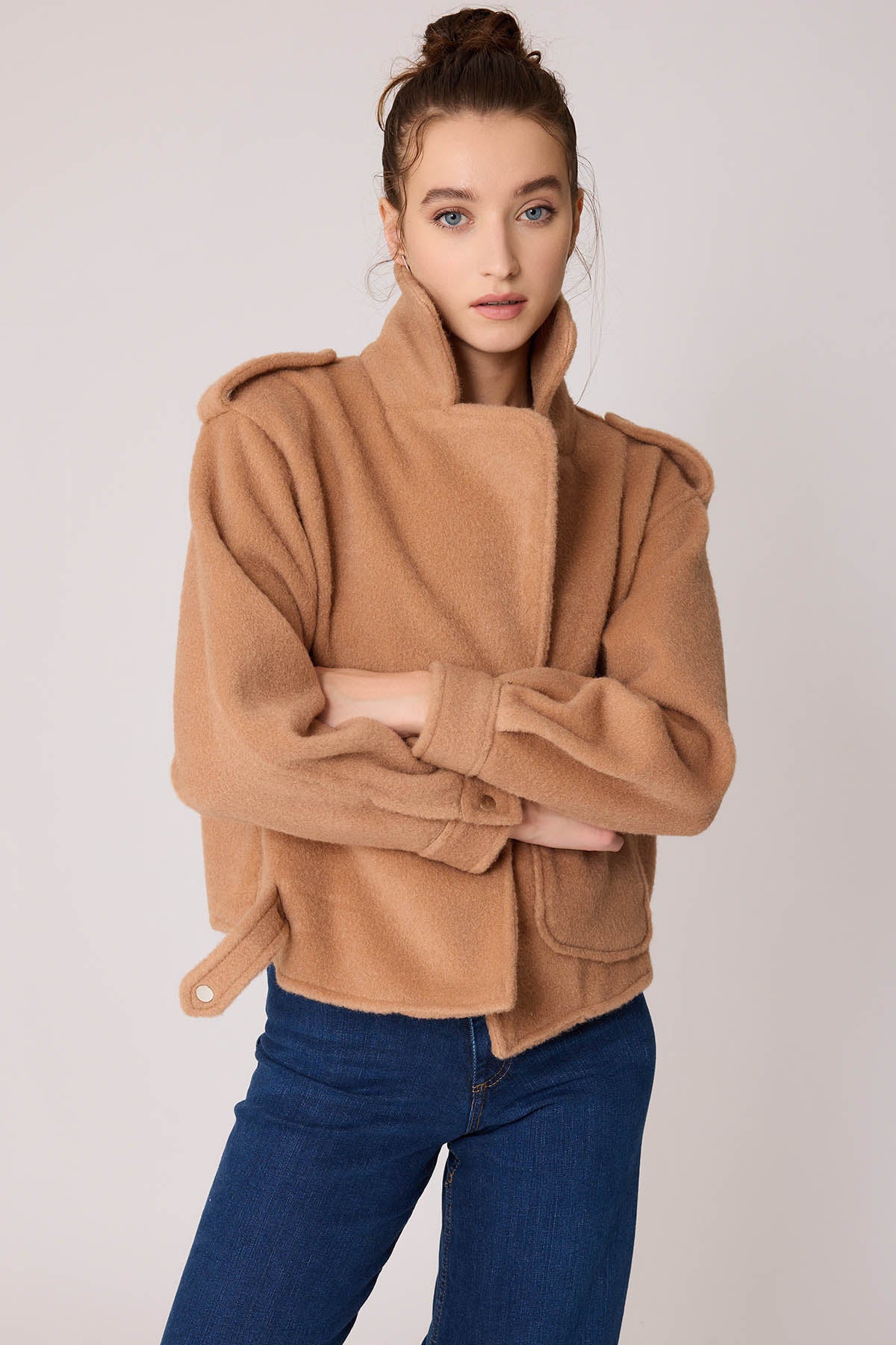 SINGLE POCKET STUDS COVERED JACKET