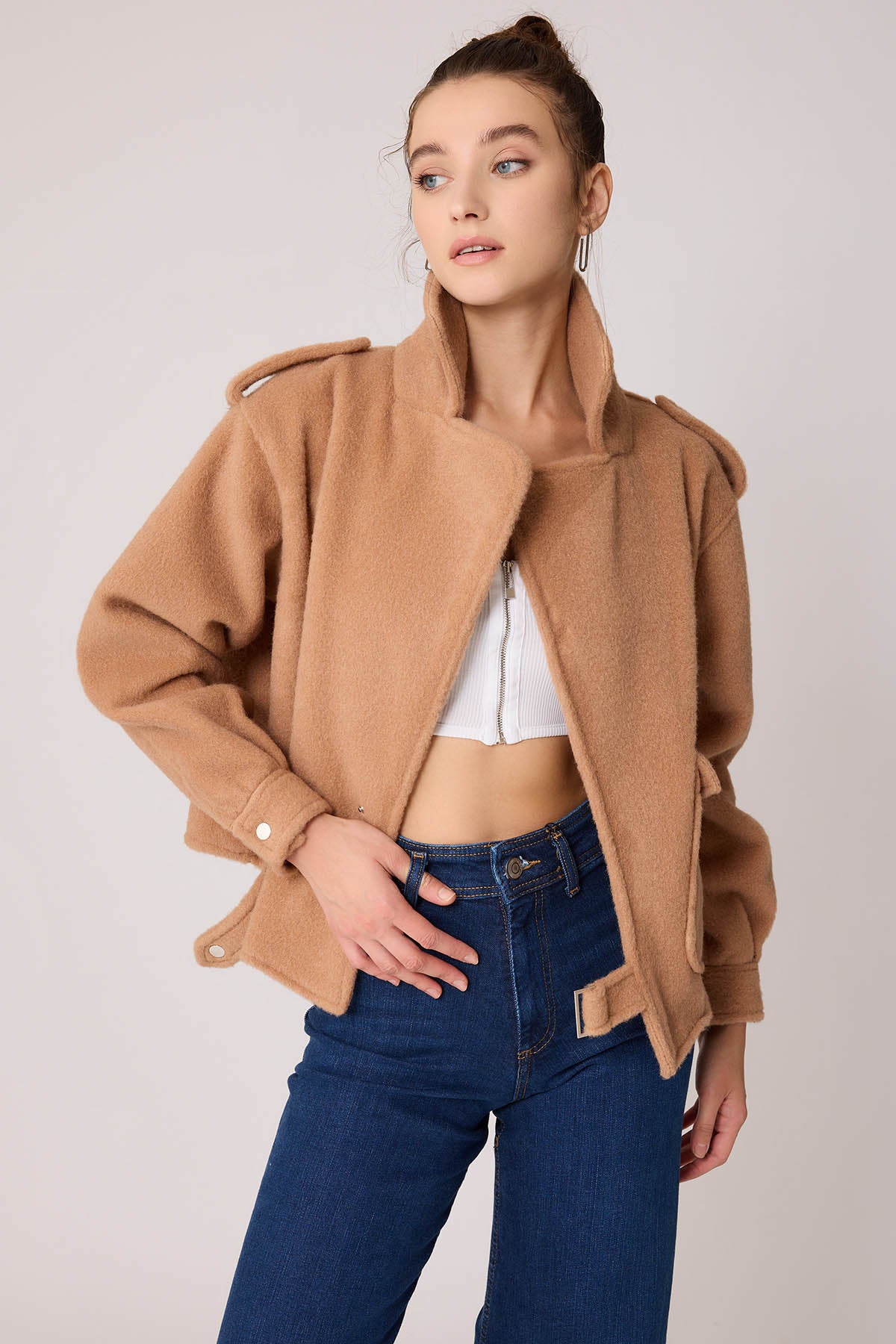 SINGLE POCKET STUDS COVERED JACKET