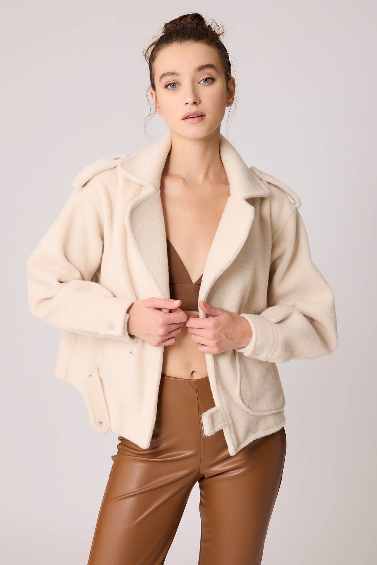 SINGLE POCKET STUDS COVERED JACKET