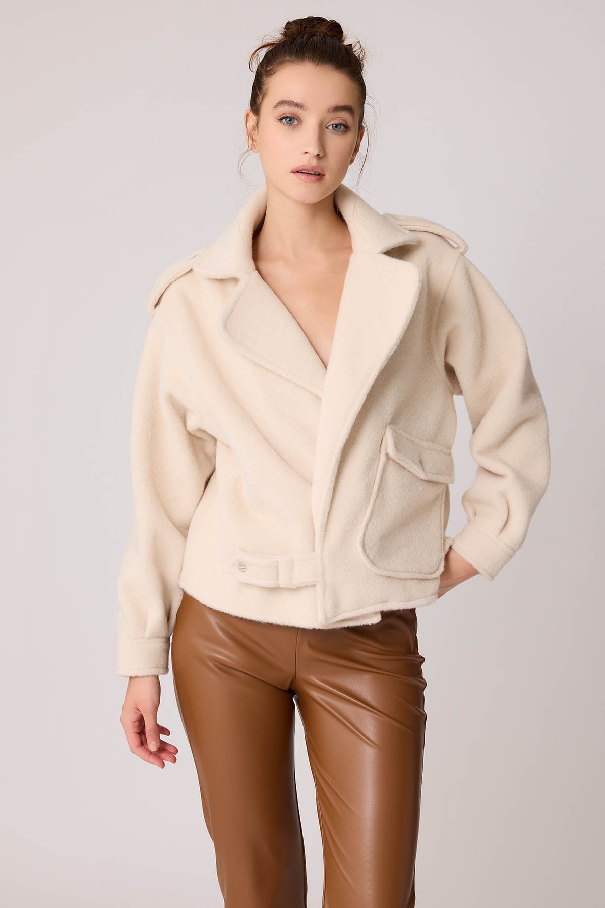 SINGLE POCKET STUDS COVERED JACKET