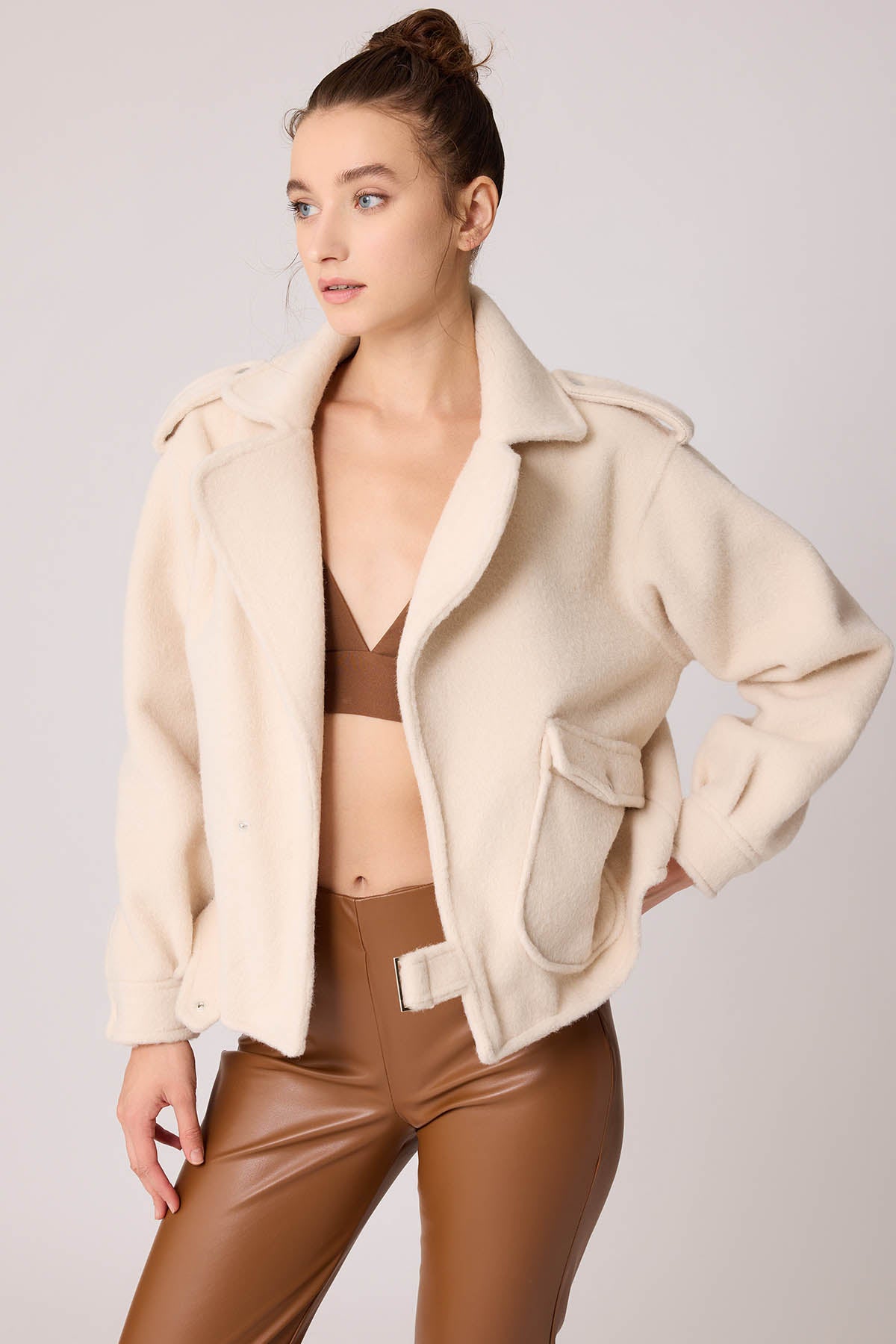 SINGLE POCKET STUDS COVERED JACKET