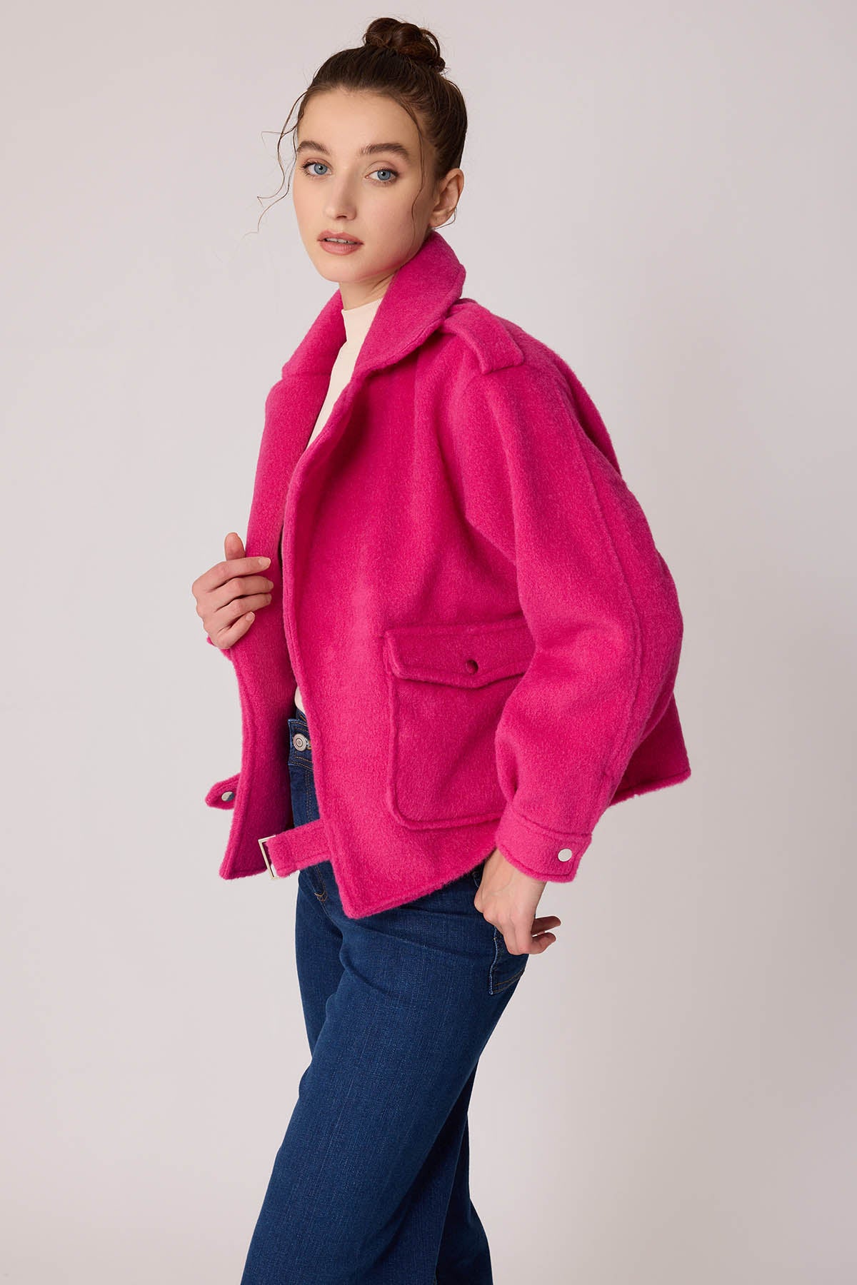 SINGLE POCKET STUDS COVERED JACKET