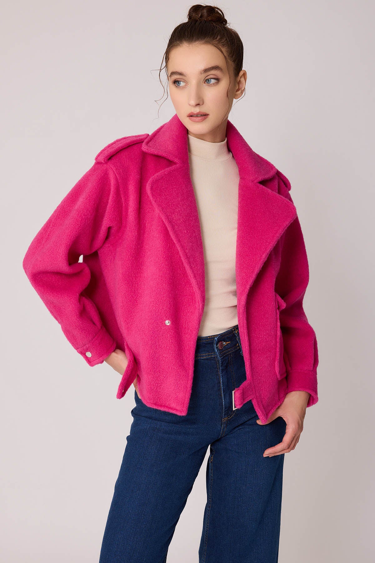 SINGLE POCKET STUDS COVERED JACKET