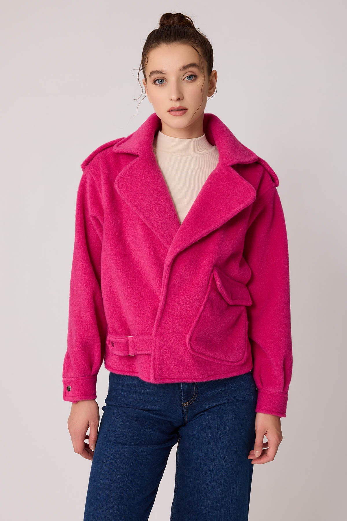 SINGLE POCKET STUDS COVERED JACKET