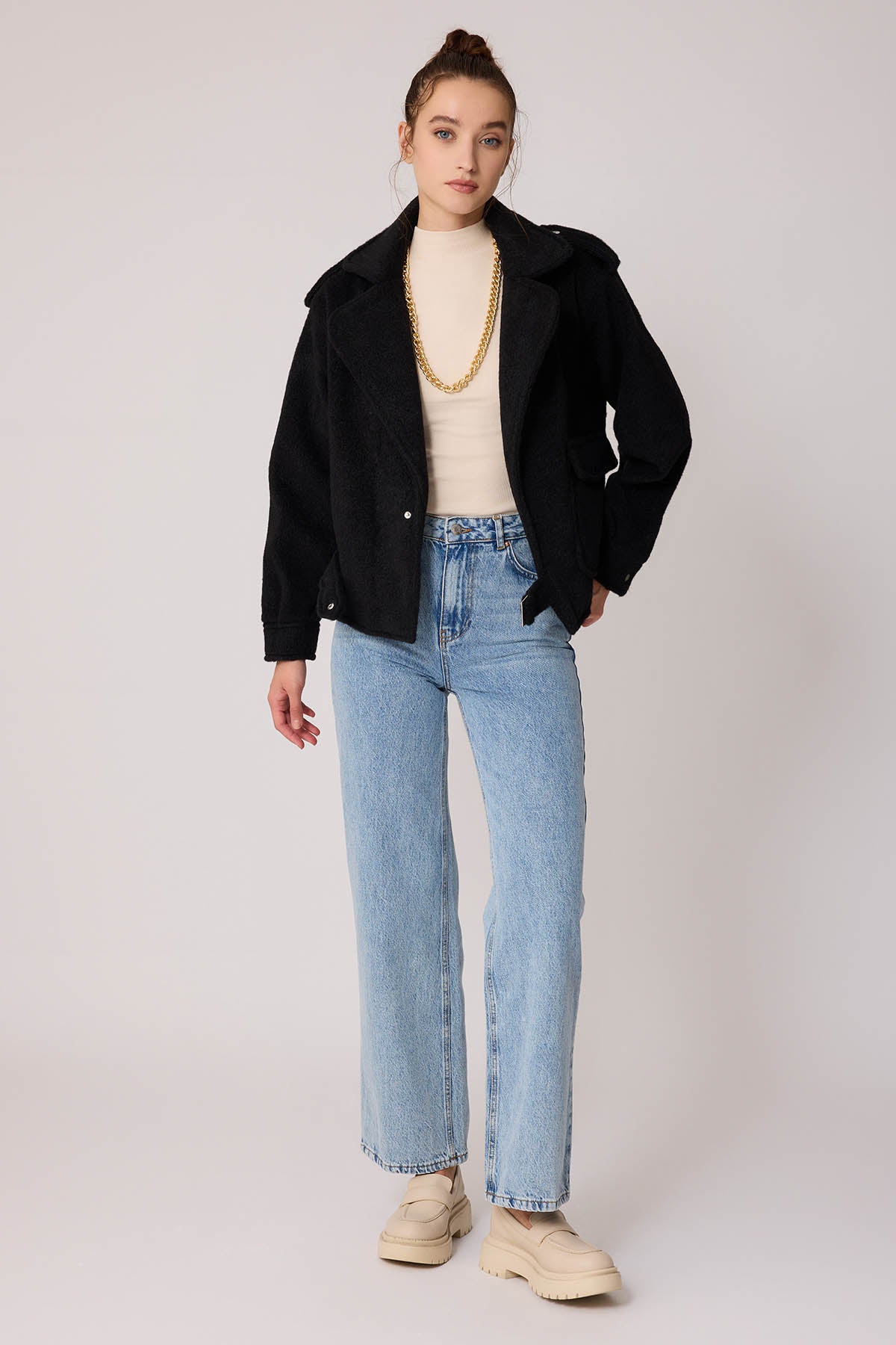 SINGLE POCKET STUDS COVERED JACKET