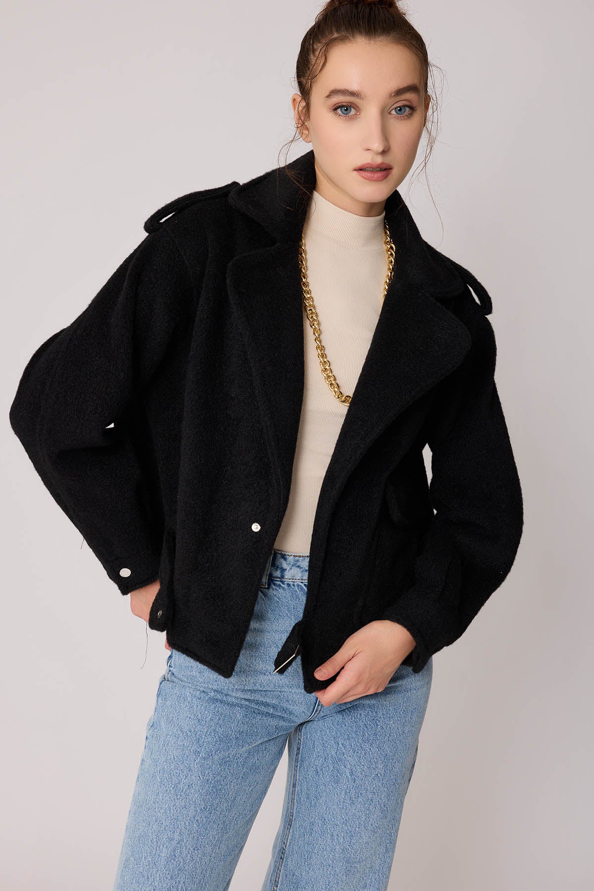 SINGLE POCKET STUDS COVERED JACKET