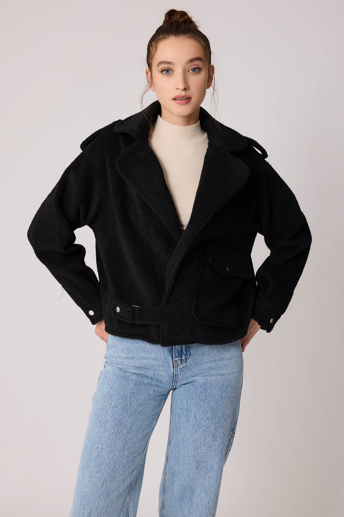 SINGLE POCKET STUDS COVERED JACKET