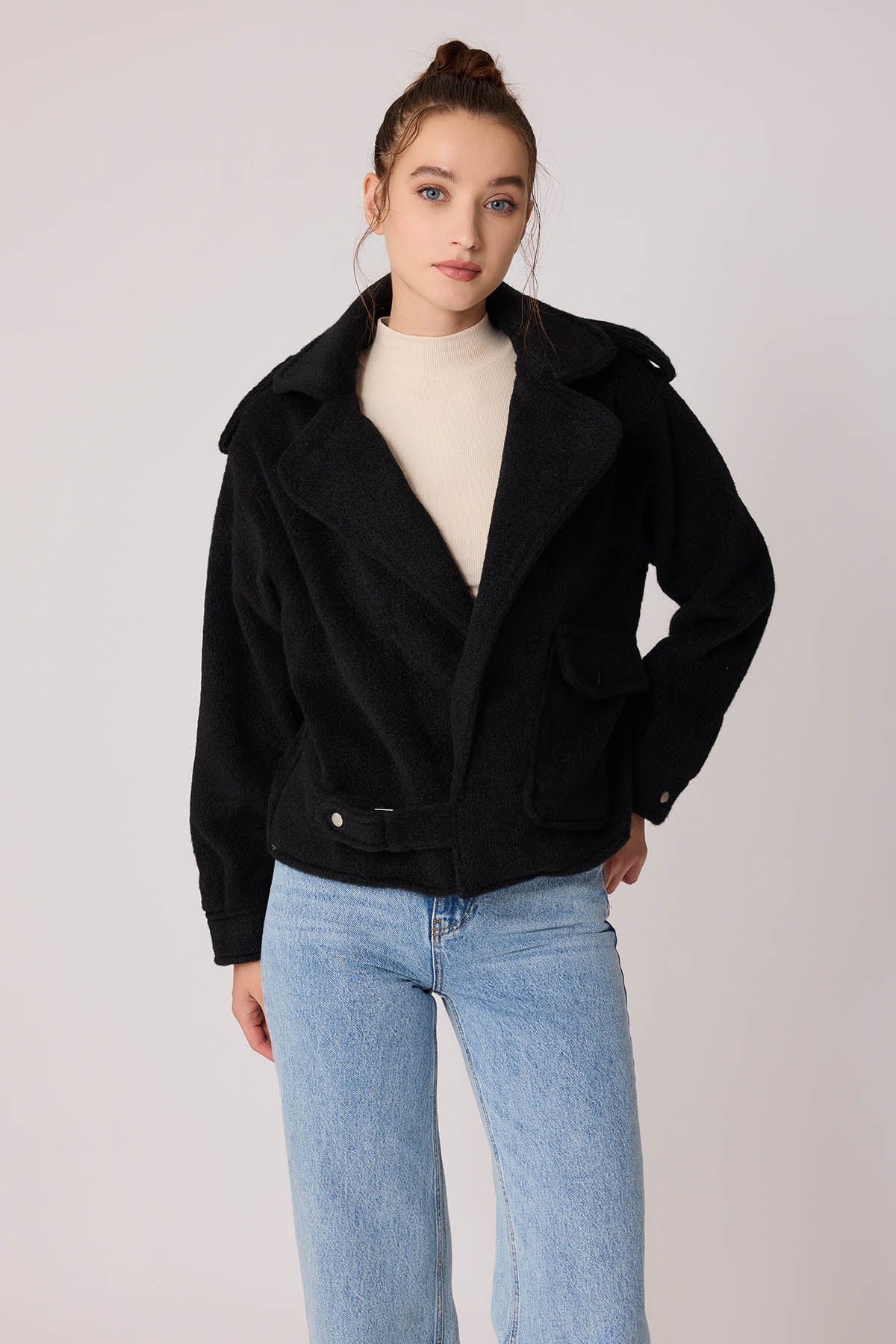 SINGLE POCKET STUDS COVERED JACKET