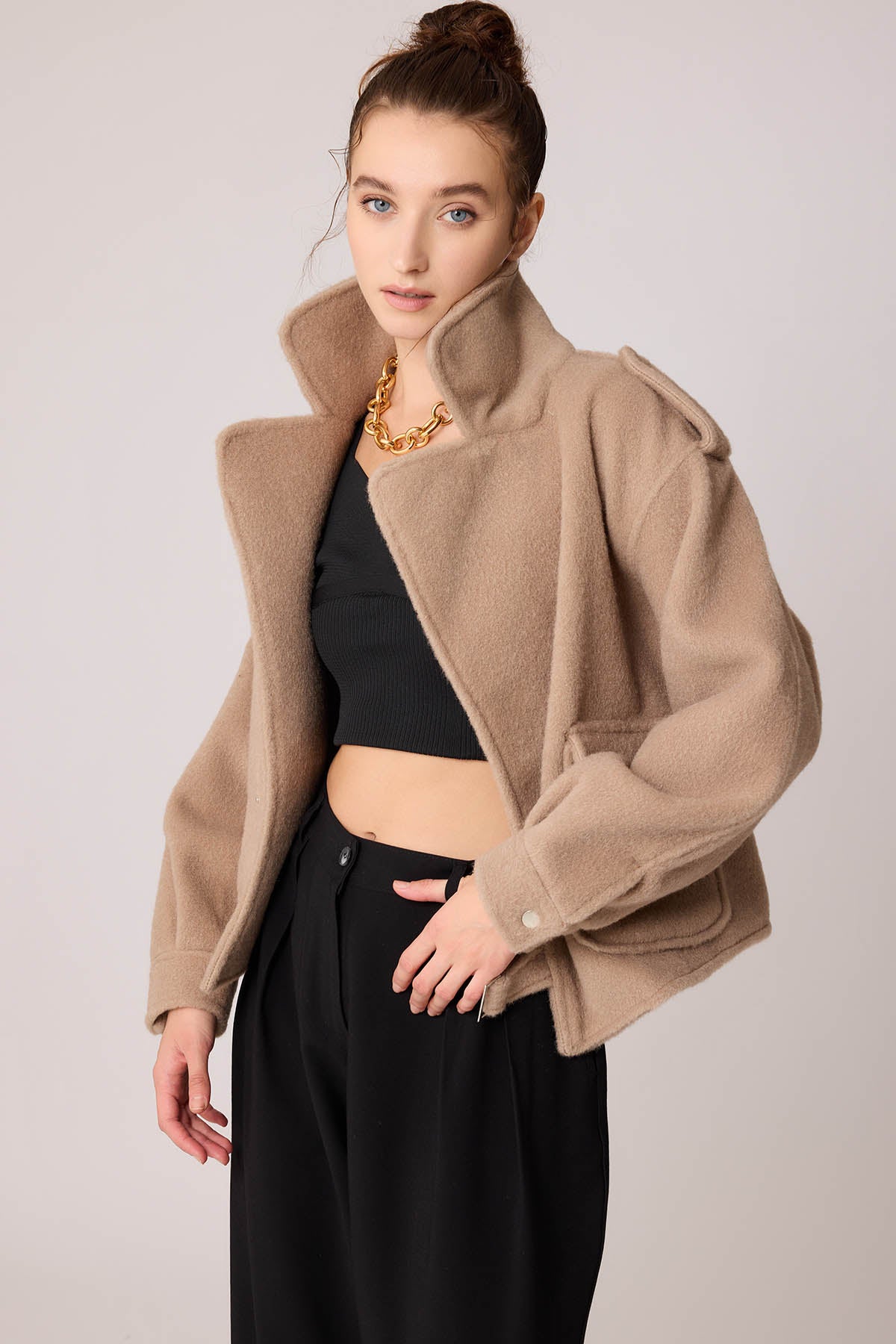 SINGLE POCKET STUDS COVERED JACKET