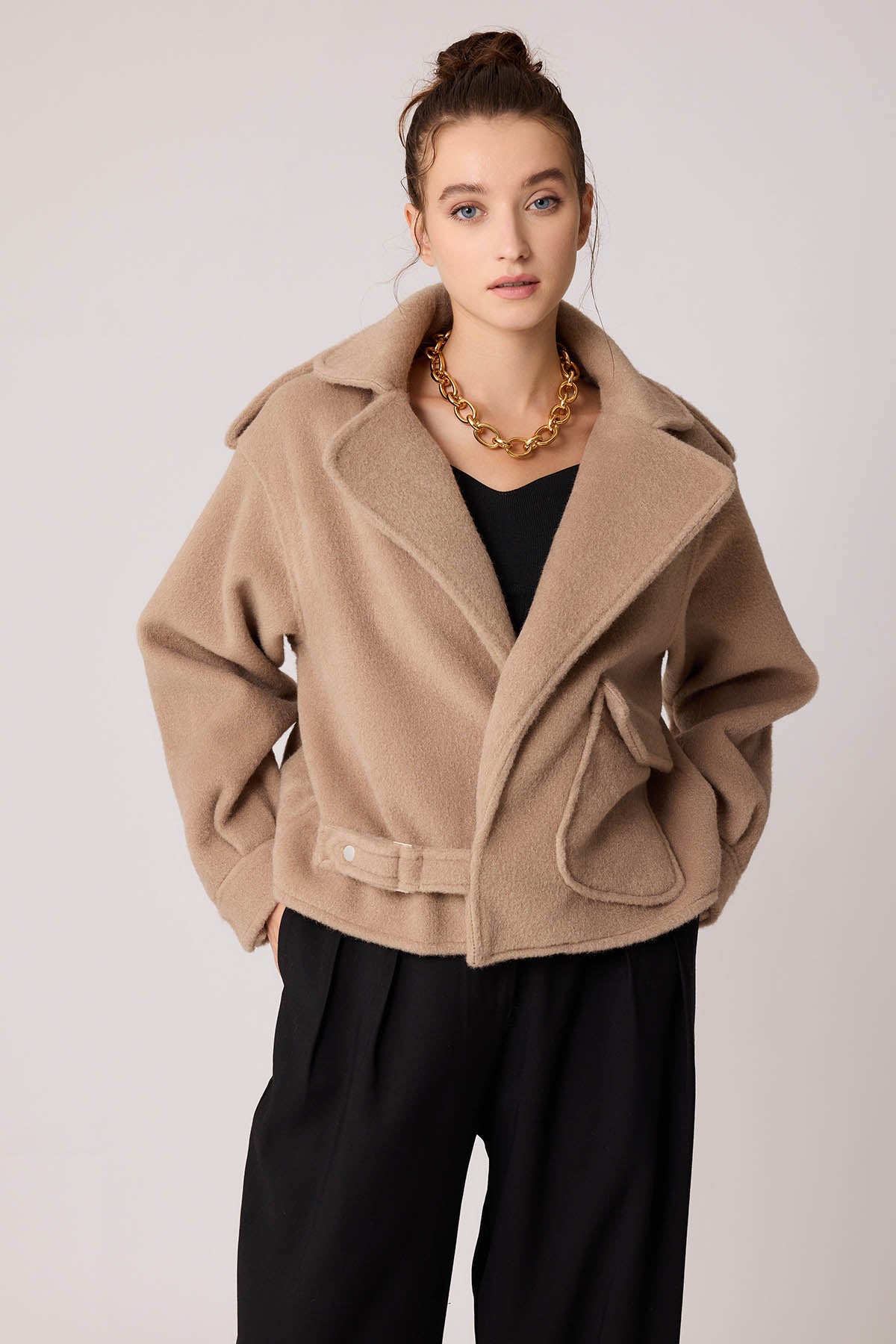 SINGLE POCKET STUDS COVERED JACKET