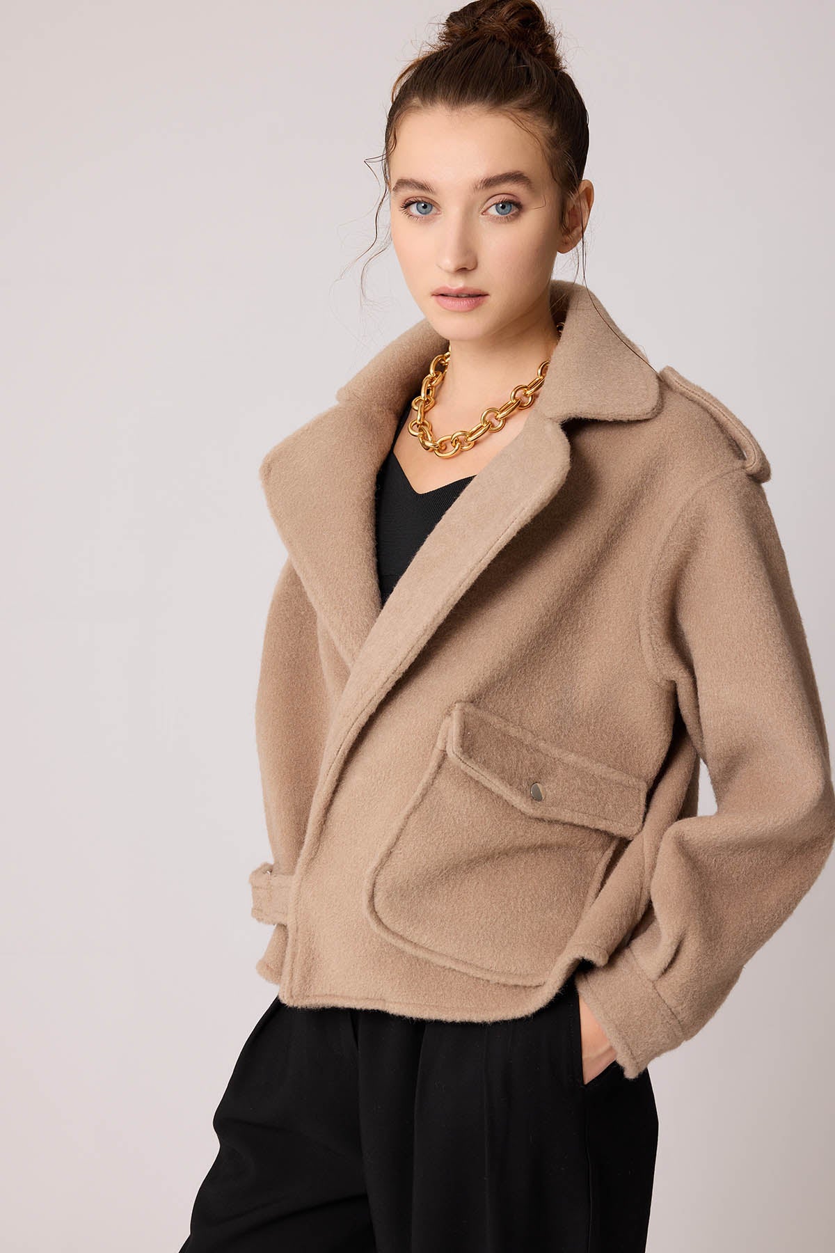 SINGLE POCKET STUDS COVERED JACKET